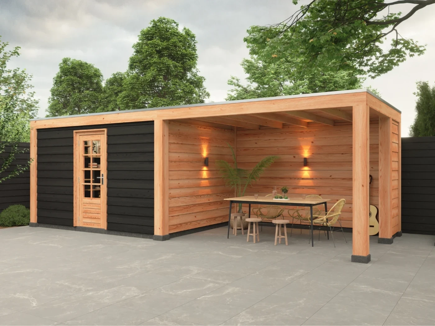 Douglas overkapping, 400 x 400, met zwarte schuur, Westwood Modern - Afbeelding 2